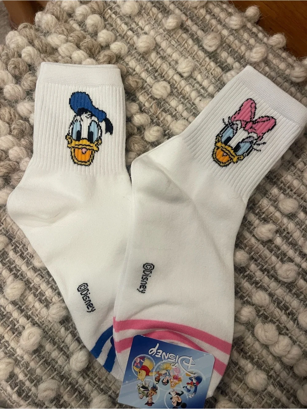Disney White Crew Socks with Donald Blue & Daisy Pink Accents